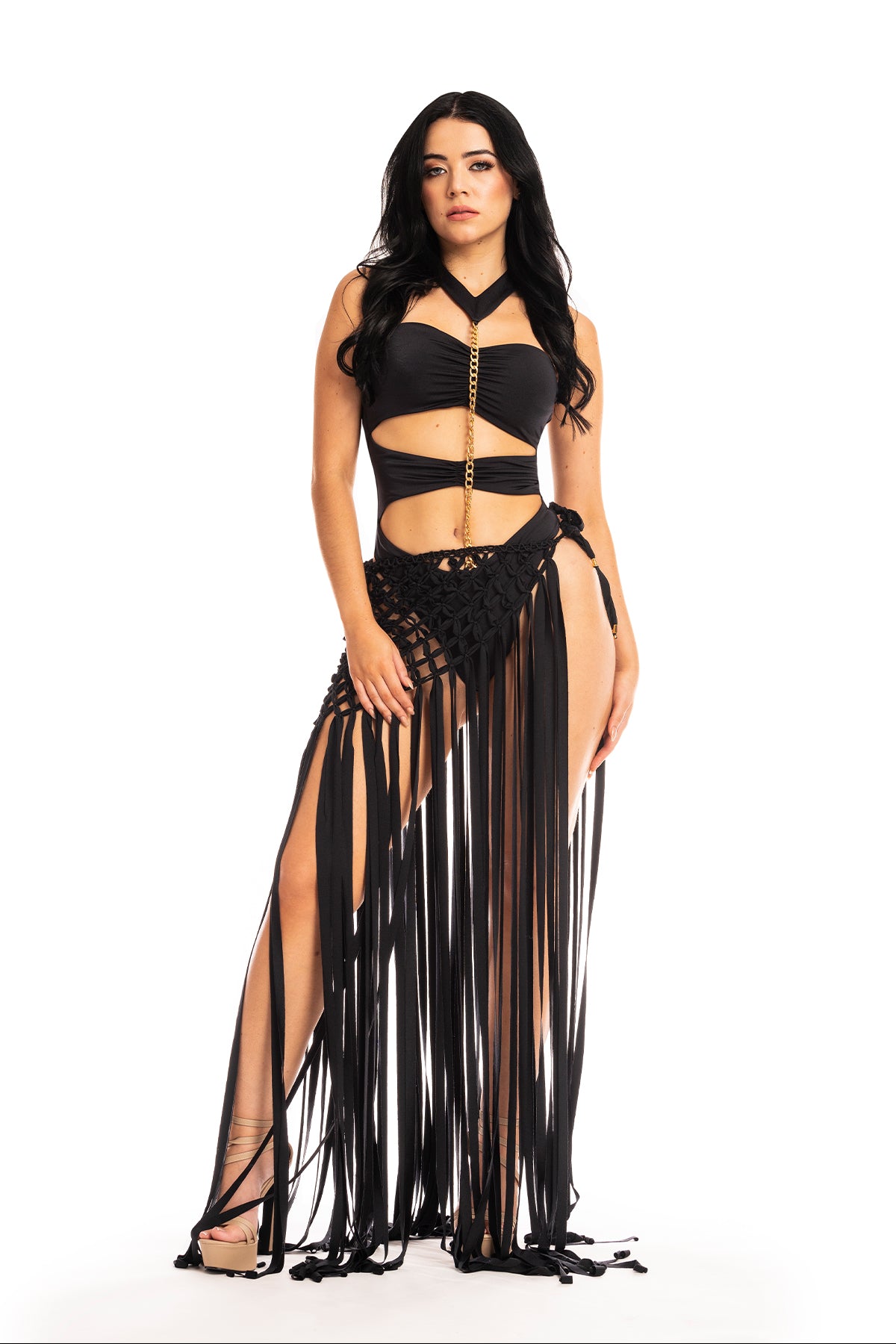 Scandal Pareo in black with fringe details